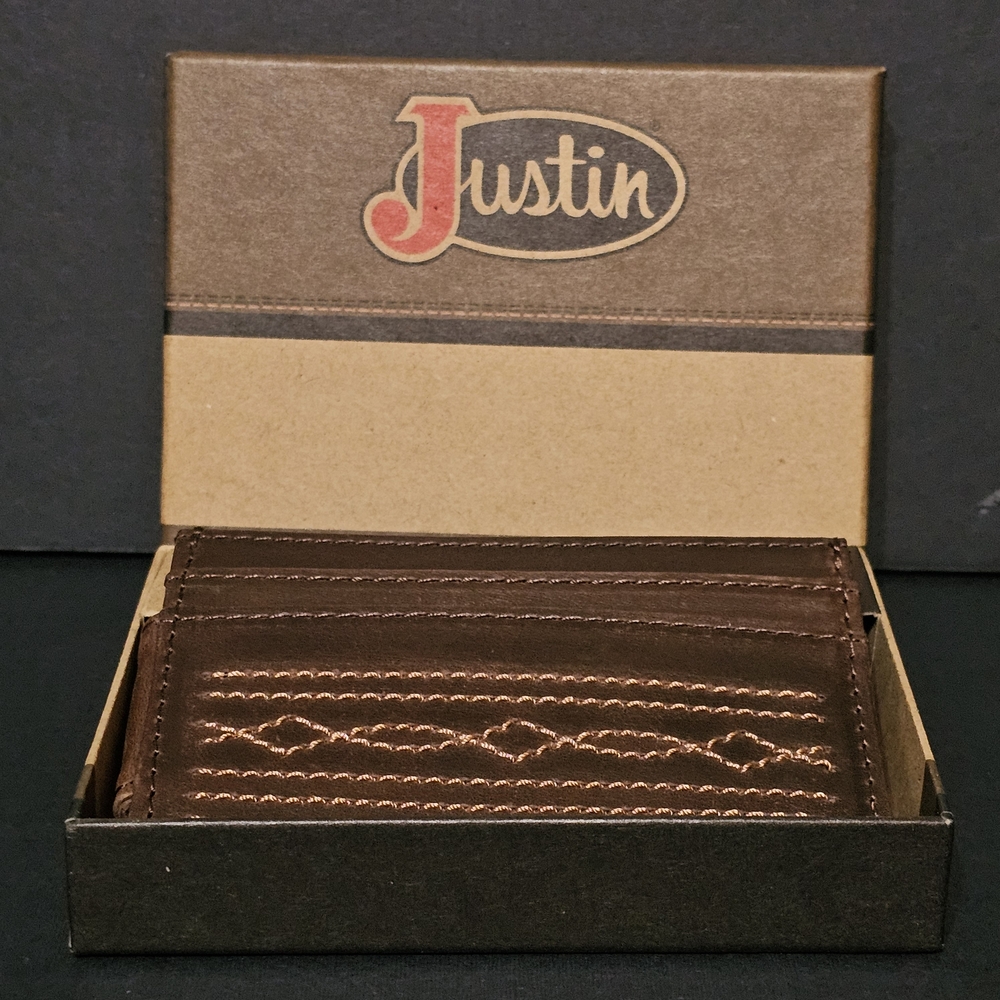 Justin Boots Dark Brown Leather Card And Money Clip!
